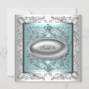 Invitation Soirée d'anniversaire en bleu Turquoise et en arge
