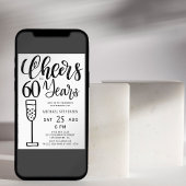 Invitation Soirée d'anniversaire en noir et blanc de 60 ans