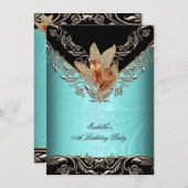 Invitation Soirée d'anniversaire en or Caramel bleu Turquoise (Devant / Derrière)