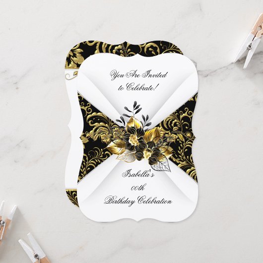 Invitation Soirée d'Anniversaire en or noir blanc