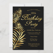 Invitation Soirée d'anniversaire en or noir Palm doré élégant (Devant)