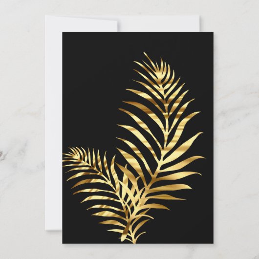 Invitation Soirée d'anniversaire en or noir Palm doré élégant (Dos)