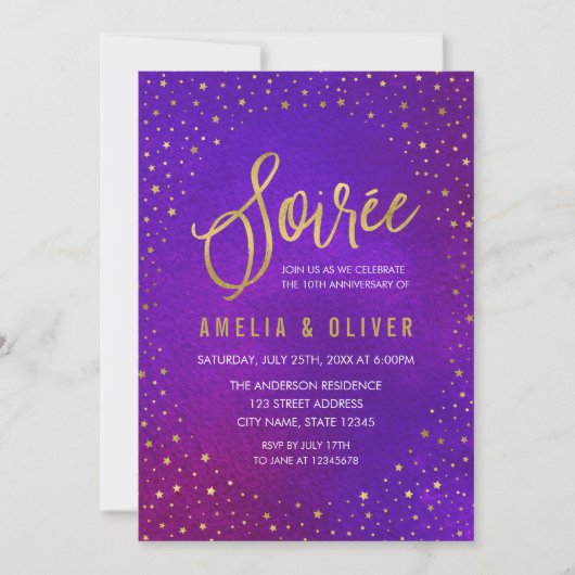 Invitation Soirée d'anniversaire étoilée violette de toutes l (Devant)