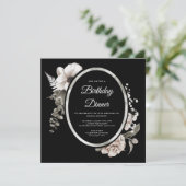 Invitation Soirée d'Anniversaire Fleur Noire Élégante (Debout devant)