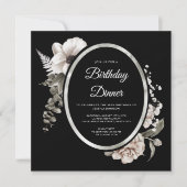 Invitation Soirée d'Anniversaire Fleur Noire Élégante (Devant)