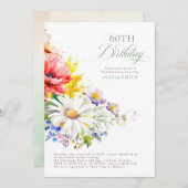 Invitation Soirée d'anniversaire fleur sauvage (Devant / Derrière)