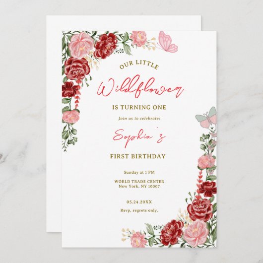 Invitation Soirée d'anniversaire florale (Devant / Derrière)