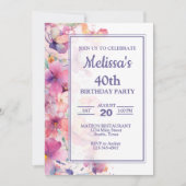 Invitation Soirée d'anniversaire florale (Devant)