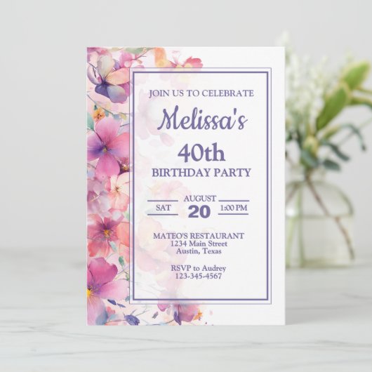 Invitation Soirée d'anniversaire florale (Debout devant)