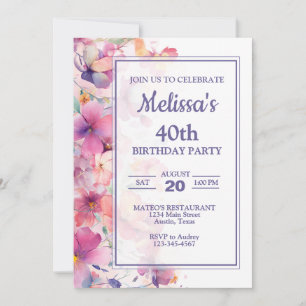 Invitation Soirée d'anniversaire florale