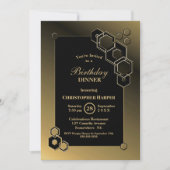Invitation Soirée d'anniversaire géométrique en noir et or (Devant)