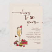 Invitation Soirée d'anniversaire Gold Champagne Glass (Devant / Derrière)