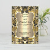 Invitation Soirée d'Anniversaire Gold Sepia Black Damask (Debout devant)