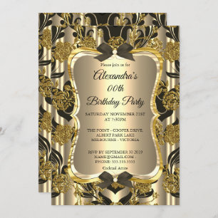 Invitation Soirée d'Anniversaire Gold Sepia Black Damask