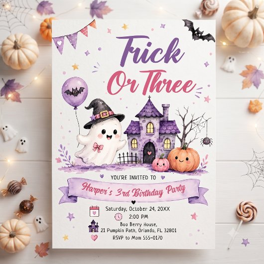 Invitation Soirée d'anniversaire Halloween Trick or Three