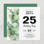 Invitation Soirée d'anniversaire joyeuse de boho eucalyptus (Devant / Derrière)