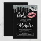 Invitation Soirée d'anniversaire lèvres de fête des dames (Devant / Derrière)