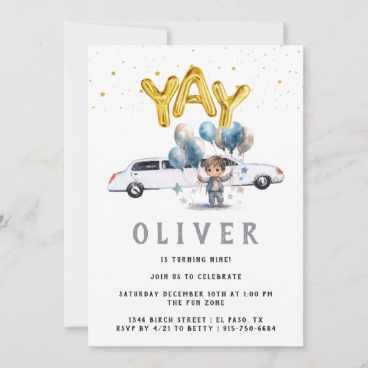 Invitation Soirée d'anniversaire | Limo blanc (Devant)