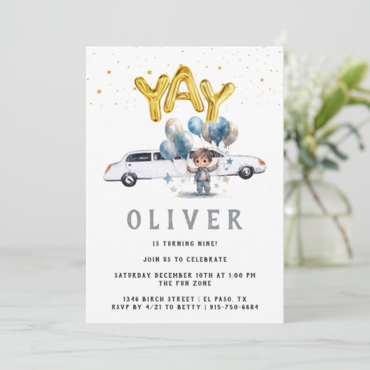 Invitation Soirée d'anniversaire | Limo blanc (Debout devant)
