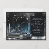 Invitation Soirée d'anniversaire limousine bleu et noir dans  (Devant)