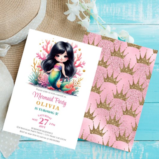 Invitation Soirée d'anniversaire magique de sirène