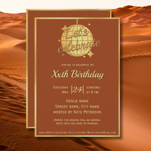 Invitation Soirée d'anniversaire marocaine en or rouillé