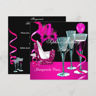 Invitation Soirée d'anniversaire masquée Rose à talons aiguil