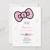 Invitation Soirée d'Anniversaire Mignonne Rose Bow (Devant)