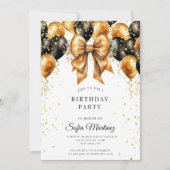 Invitation Soirée d'Anniversaire Moderne Elégante Noir Or sur (Devant)