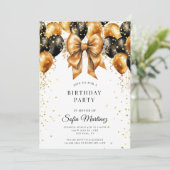 Invitation Soirée d'Anniversaire Moderne Elégante Noir Or sur (Debout devant)