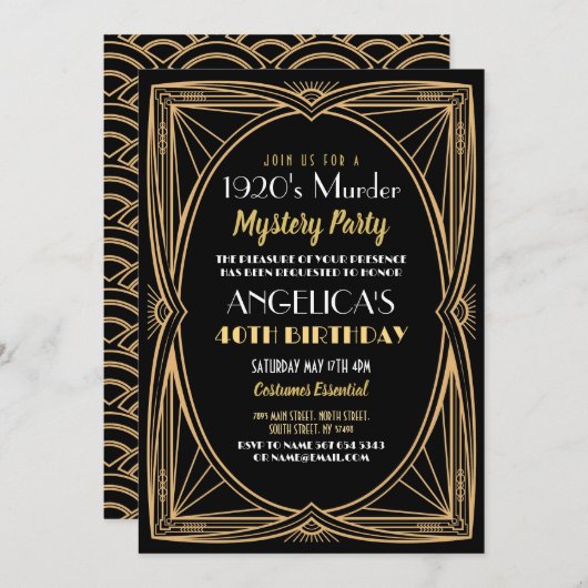 Invitation Soirée d'anniversaire mystère de meurtre des année (Devant / Derrière)
