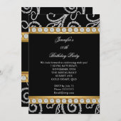 Invitation Soirée d'Anniversaire Noir Diamant Blanc Or (Devant / Derrière)