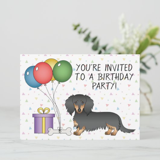 Invitation Soirée d'anniversaire Noir et Tan Long (Debout devant)