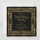 Invitation Soirée d'Anniversaire Noir Gold Art Déco (Devant)