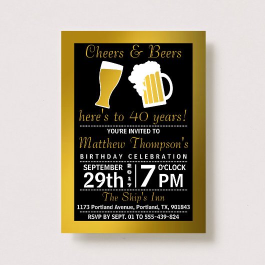 Invitation Soirée d'anniversaire Noir & Or