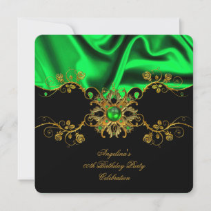 Invitation Soirée d'anniversaire noir or soie lime élégant