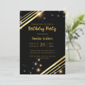 Invitation Soirée D'Anniversaire Noire Et D'Or Sparkly Modern (Debout devant)