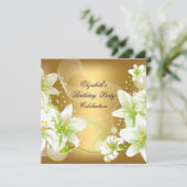 Invitation Soirée d'Anniversaire Or Blanc Floral (Debout devant)