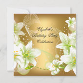 Invitation Soirée d'Anniversaire Or Blanc Floral (Devant)