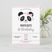 Invitation Soirée d'anniversaire Panda Rose Noir et Blanc (Debout devant)