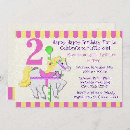 Invitation Soirée d'Anniversaire Peint Pony (Devant / Derrière)