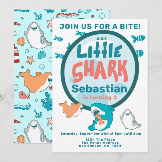 Invitation Soirée d'anniversaire personnalisée pour le requin (Devant / Derrière)