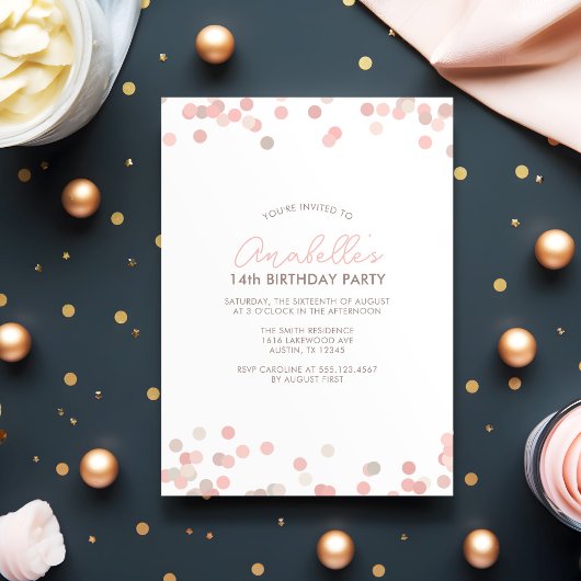 Invitation Soirée d'anniversaire Pink Confetti