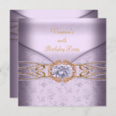 Invitation Soirée d'anniversaire Pink Lilac Lace Or (Devant / Derrière)