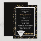 Invitation Soirée d'anniversaire pour adultes Noir et Or (Devant / Derrière)