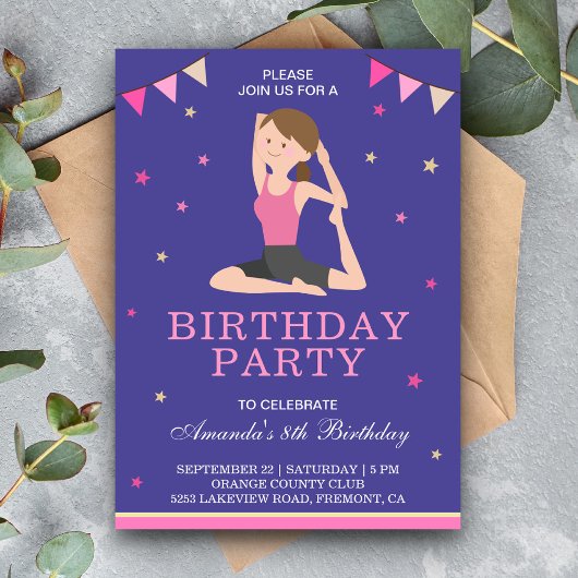 Invitation Soirée d'Anniversaire pour fille de Yoga