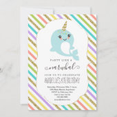 Invitation Soirée d'anniversaire pour filles à thème Narwhal  (Devant)