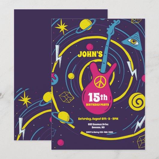 Invitation Soirée d'anniversaire psychédélique (Devant / Derrière)