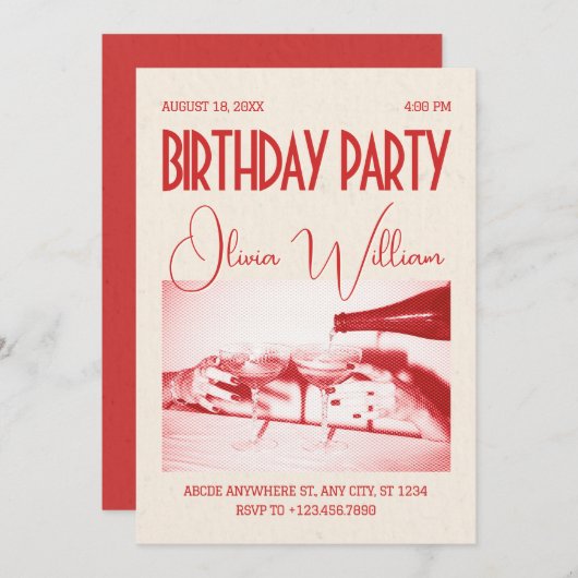 Invitation Soirée d'anniversaire rétro classique (Devant / Derrière)