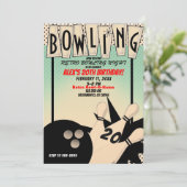 Invitation Soirée d'anniversaire rétro vintage bowling (Debout devant)